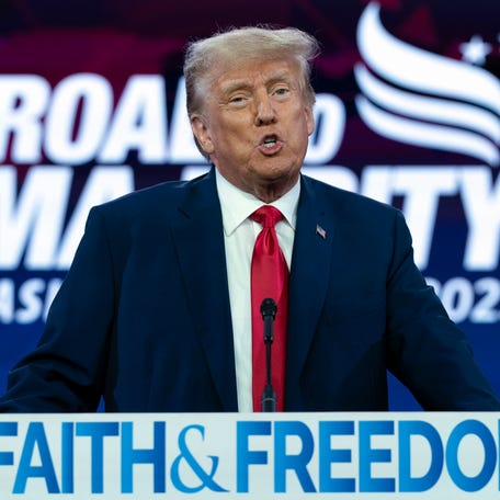 Former President Donald Trump speaks during the Faith & Freedom Coalition Policy Conference in Washington, Saturday, June 24, 2023. (AP Photo/Jose Luis Magana) ORG XMIT: DCJL137