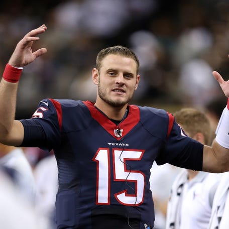 Houston Texans quarterback Ryan Mallett gestures on the sidelines during their game against the New Orleans Saints at the Mercedes-Benz Superdome in 2015.