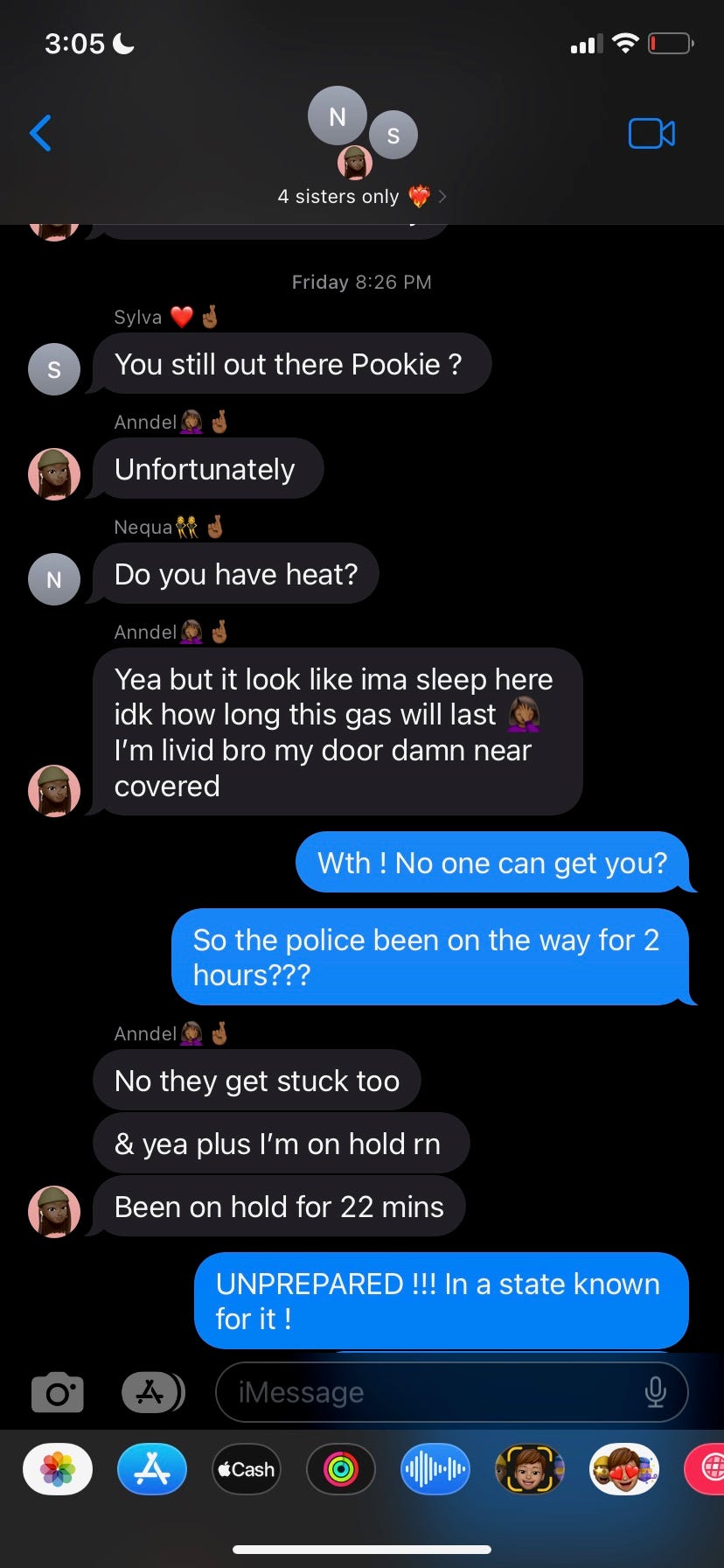 Texts between Anndel Taylor and her sisters.