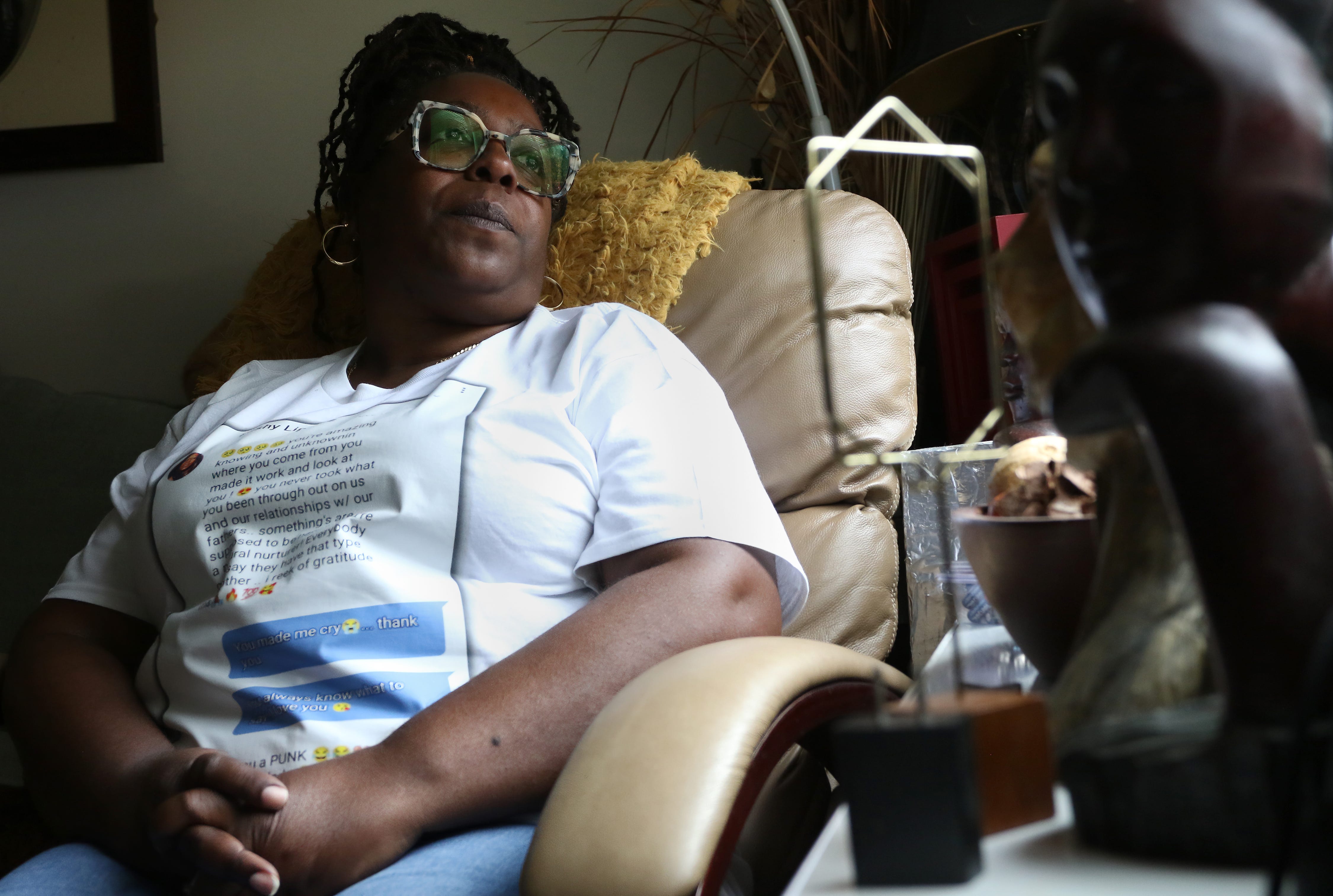 Wanda Brown Steele sits in her small apartment on RoseThorn Place in Charlotte Friday afternoon, June 23, 2023 as she thinks about her daughter, Anndel Taylor, who died during a blizzard in Buffalo, New York.