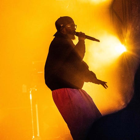 June 28, 2023: US rapper Kendrick Lamar performs on the Orange Stage during Roskilde Festival 2023 music festival. Roskilde Festival is one of the largest music festivals in Europe.