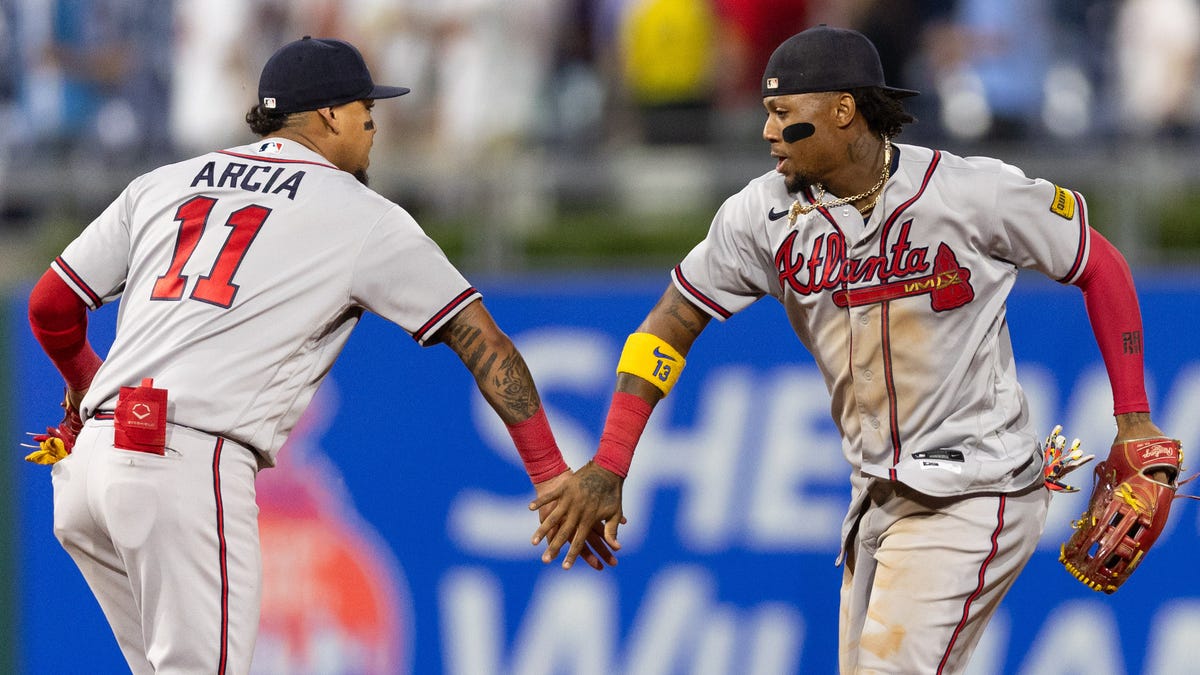 Atlanta Braves right fielder Ronald Acuna Jr. (right) and shortstop Orlando Arcia both were selected starters for the National League in the 2023 MLB All-Star Game in Seattle.