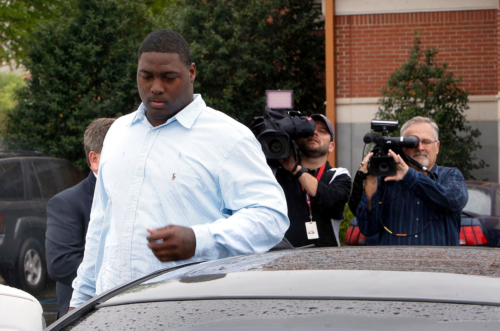 Former University of Alabama football player Jonathan Taylor appeared in court Monday April 6, for the first time on third-degree domestic violence charges. Taylor was accused last Saturday of harming his girlfriend and punching a hole in a door at her apartment. She has since recanted those allegations and is facing a charge of making a false report to law enforcement.
Taylor did not enter a plea at the arraignment scheduled in Tuscaloosa Municipal Court Monday afternoon. His attorney, Keith Veigas of Birmingham, said that the arraignment has been postponed and that a new date has not been set.
UA Coach Nick Saban dismissed Taylor, 21, from the team the following day. He is no longer a UA student and is ineligible for readmission. staff photo | Robert Sutton