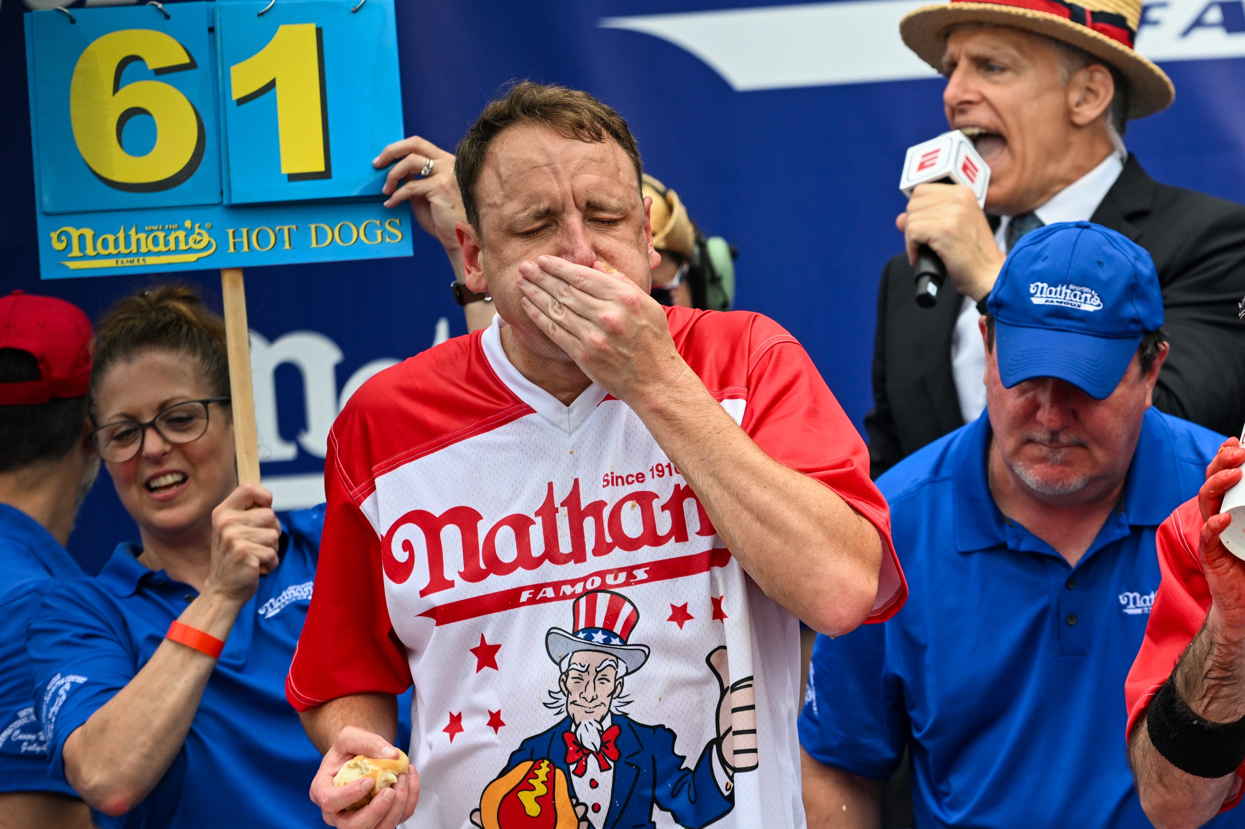 How many hot dogs yielded 16th Nathan’s contest win?