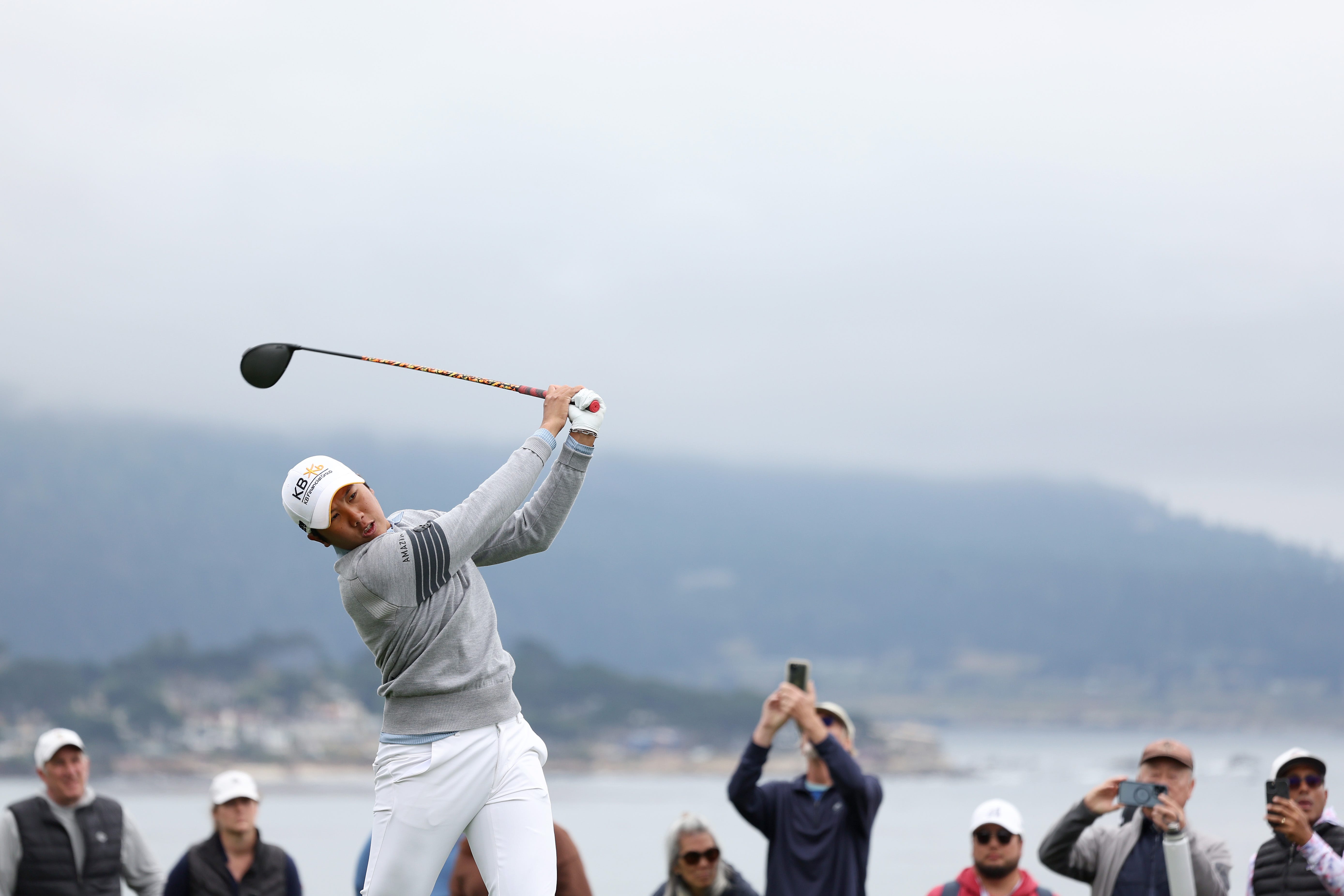 Natthakritta Vongtaveelap plays her shot from the 14th tee during the first round of the 78th U.S. Women's Open at Pebble Beach Golf Links.