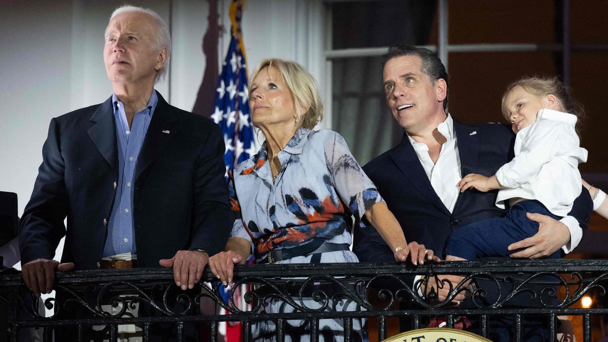 President Joe Biden, first lady Jill Biden and Hunter Biden with his son, Beau, watch the Independence Day fireworks from the White House on July 4, 2023.