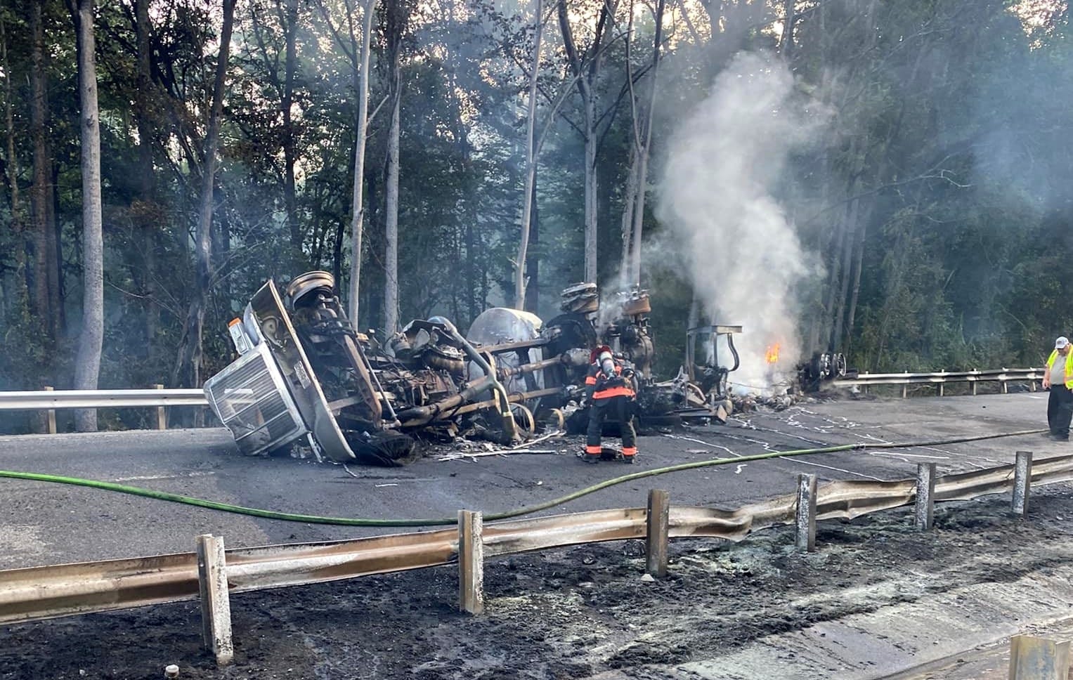 Earlymorning gas tanker rollover in Polk possibly contaminates Bradley Falls Cove Creek