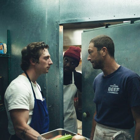 Jeremy Allen White as Carmen 'Carmy' Berzatto, Lionel Boyce as Marcus and Ebon Moss-Bachrach as  Richard 'Richie' Jerimovich in "The Bear."