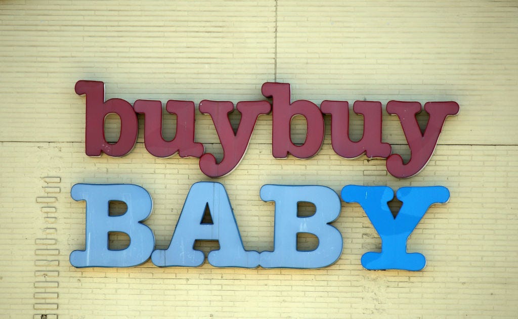 HUNTINGTON STATION, NEW YORK  - MARCH 26: A buy but Baby sign is seen on March 26, 2020 in Huntington Station, New York. Across the country schools, businesses and places of work have either been shut down or are restricting hours of operation as health officials try to slow the spread of COVID-19. (Photo by Bruce Bennett/Getty Images)