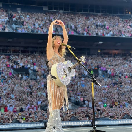 Taylor Swift performing at Empower Stadium in Denver on July 14, 2023, as captured by a Pueblo fan in the VIP section.
