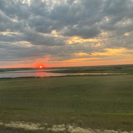 A fiery sunset seen aboard Amtrak's Empire Builder.