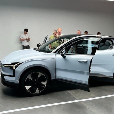 The Volvo EX30 electric subcompact SUV makes its U.S. debut in New York City, July 24, 2023.