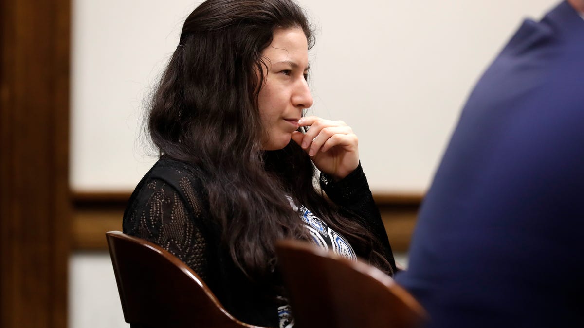 Taylor Schabusiness, who is charged with killing and dismembering her friend, is pictured during her trial in Brown County Circuit Court on July 25, 2023, in Green Bay, Wis.