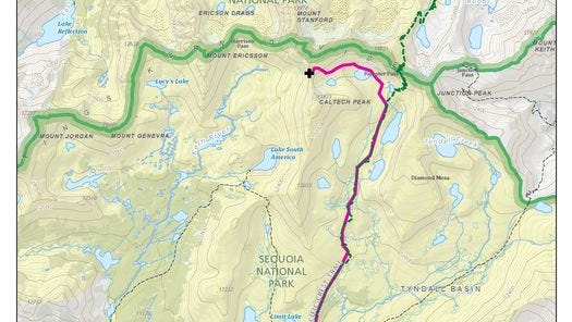 A map shared by the NPS shows the initial leg of Roberts' hike.