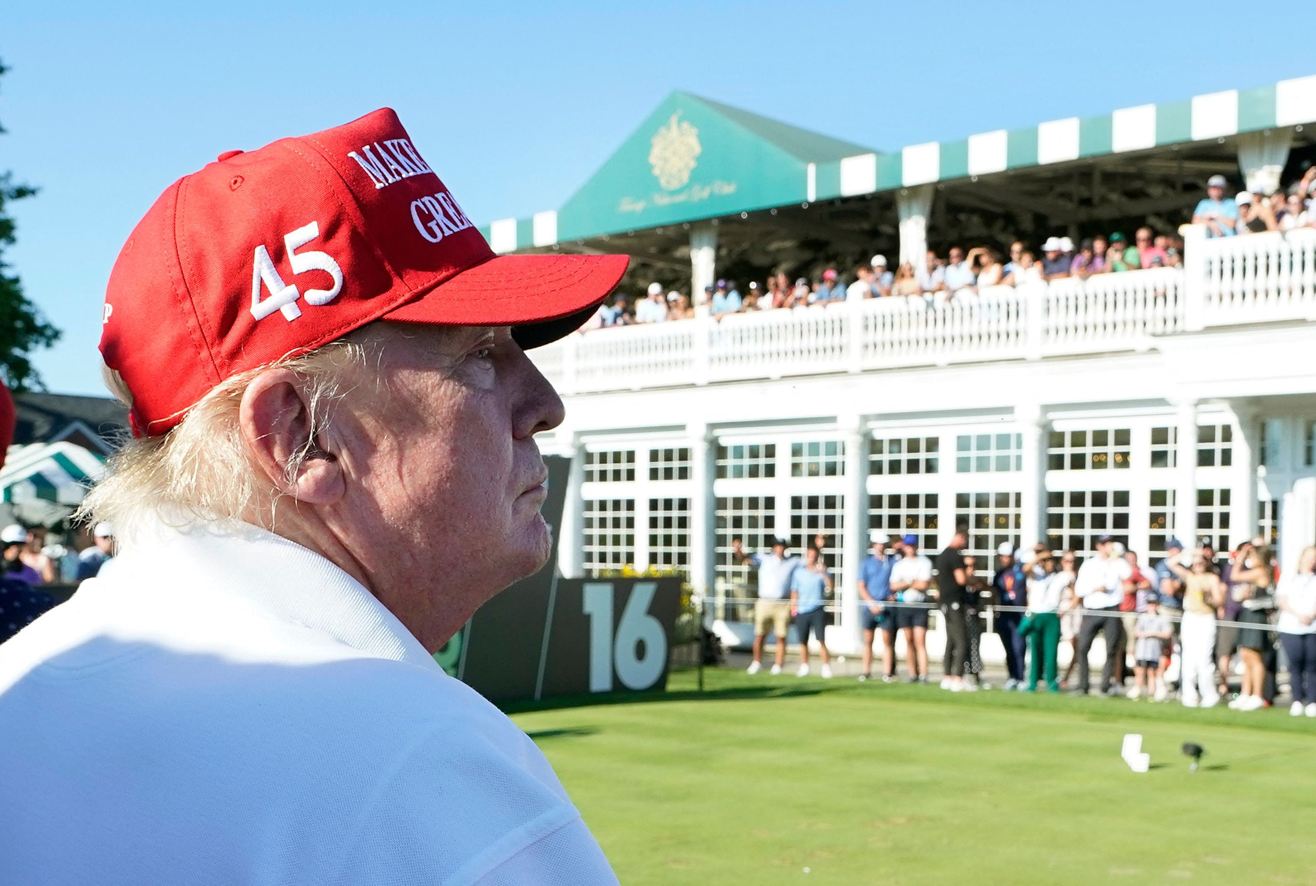 Former President Donald Trump at the Trump National Golf Club in Bedminster, N.J., on Aug. 13, 2023. A day later, a grand jury in Georgia indicted him and 18 others, accusing them of trying to steal President Joe Biden's win in the state during the 2020 presidential election.