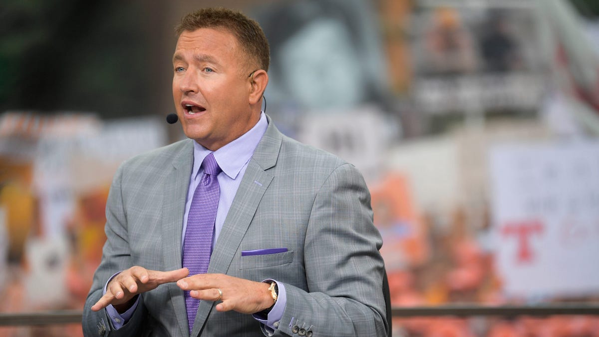 Kirk Herbstreit at the ESPN College GameDay stage outside of Ayres Hall on the University of Tennessee campus in Knoxville, Tenn. on Saturday, Sept. 24, 2022.