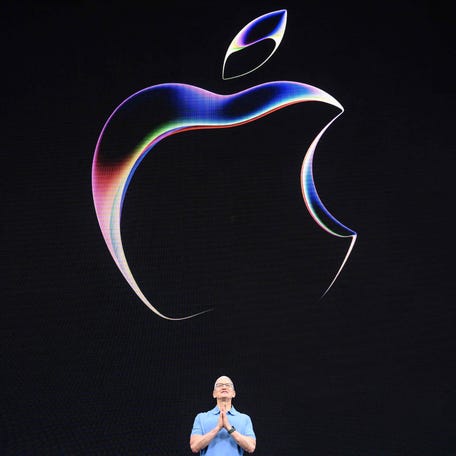 Apple CEO Tim Cook speaks during Apple's Worldwide Developers Conference (WWDC) at the Apple Park campus in Cupertino, California, on June 5, 2023.