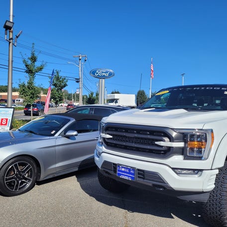 Cars for sale on the lot at Colonial Ford in Marlborough. Local dealerships are anticipating a potential shortage in vehicles due to the UAW strike.