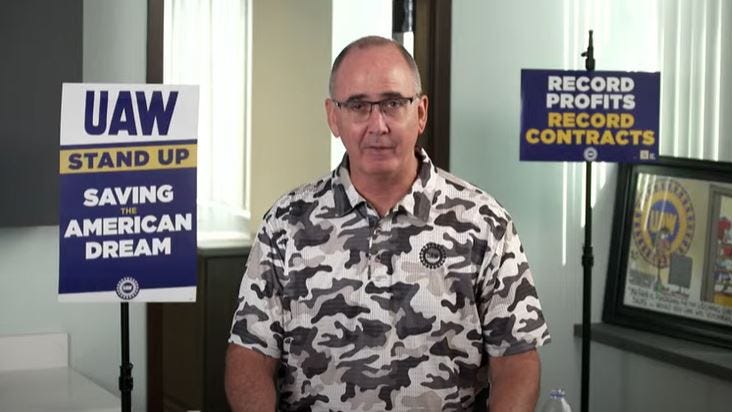 UAW President Shawn Fain appeared in a Facebook live for a strike update on Friday, Sept. 22, 2023.