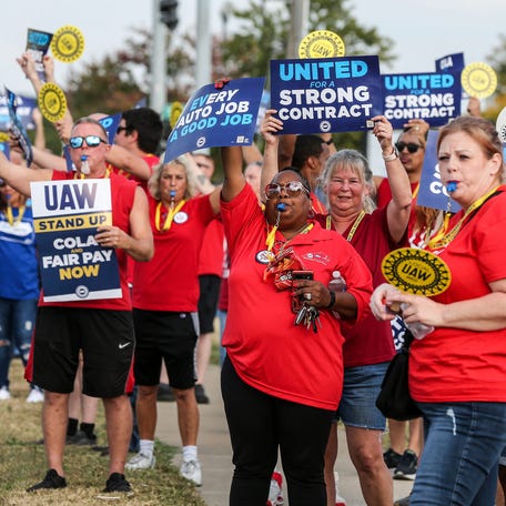 UAW 862 members held picket signs to garner support from passing motorists on Fern Valley Rd on Thursday, September 21, 2023