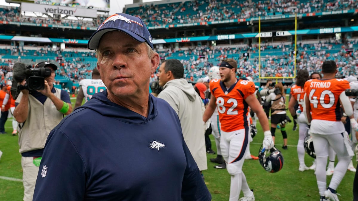 Denver Broncos head coach Sean Payton is shown after an NFL football game against the Miami Dolphins, Sunday, Sept. 24, 2023, in Miami Gardens, Fla.