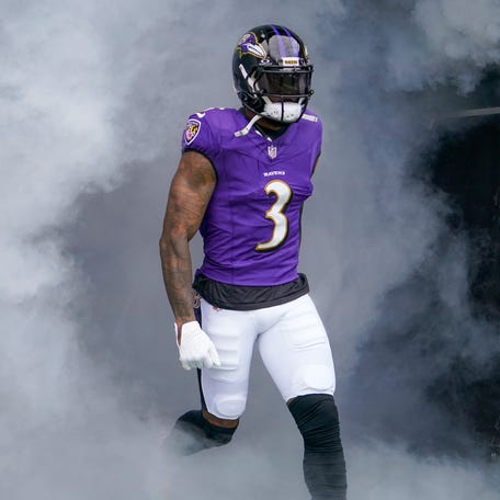 Baltimore Ravens' Odell Beckham Jr. is introduced before an NFL football game against the Houston Texans Sunday, Sept. 10, 2023, in Baltimore.
