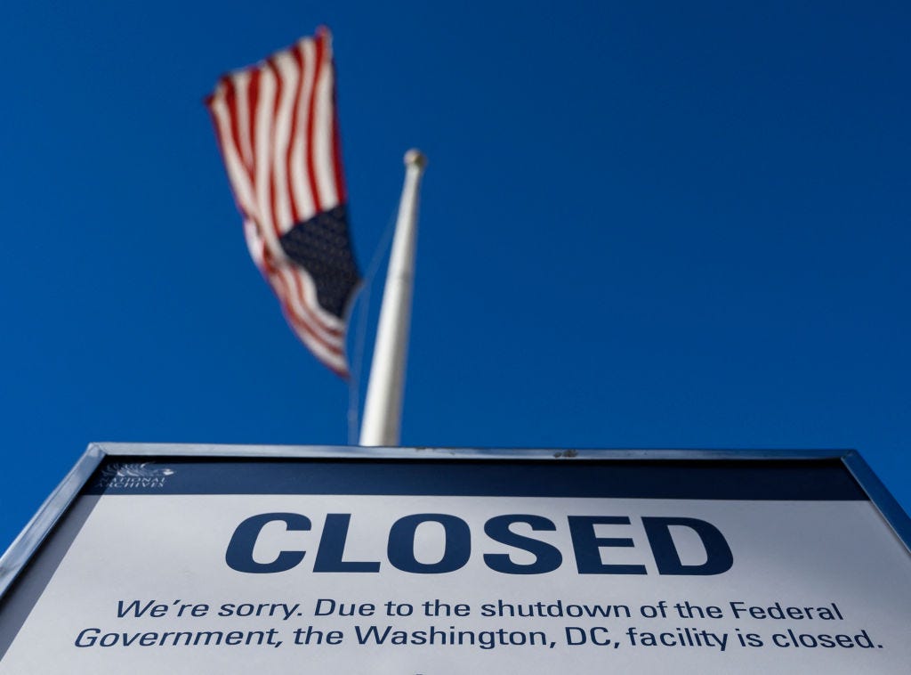 A sign is displayed on a government building that is closed because of a US government shutdown in Washington, DC, on December 22, 2018. Photo by Andrew CABALLERO-REYNOLDS / AFP) (Photo by ANDREW CABALLERO-REYNOLDS/AFP via Getty Images)
