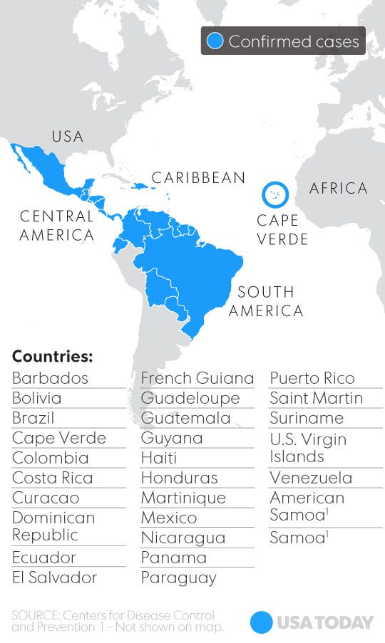 See where the Zika virus has spread in Western Hemisphere