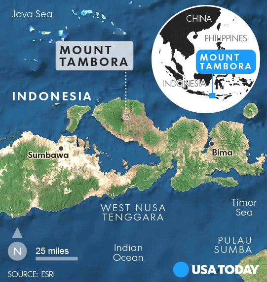 Mount Tambora, Location, Eruptions, Map, & Facts