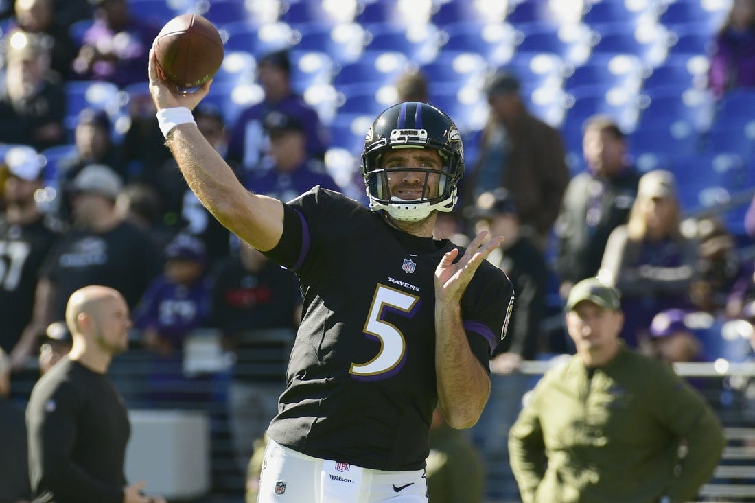 Baltimore Ravens quarterback Joe Flacco has not practiced all week because of a hip injury and is listed as doubtful for Sunday's game against the Cincinnati Bengals, but head coach John Harbaugh has not ruled him out.