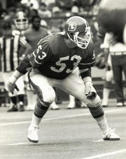 Nov 1975; Unknown location, USA: FILE PHOTO; Denver Broncos linebacker Randy Gradishar (53) in action during the 1975 season. Mandatory Credit: Malcolm Emmons-USA TODAY Sports