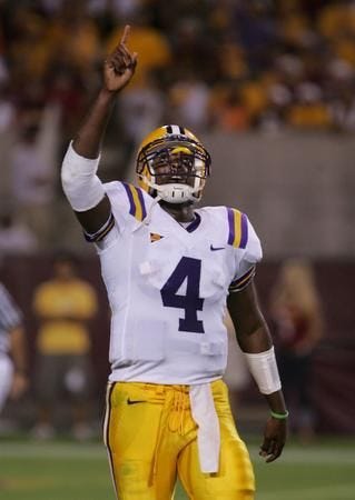 Syndication: Phoenix - LSU quarterback JaMarcus Russell threw a 39-yard touchdown pass with 1:13 left lifting LSU to a 35-31 win over Arizona State in 2005.Asu Football 126573 Asu Lsu