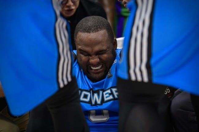 Basketball: Big Three - Aug 17, 2019; Dallas, TX, USA; Power power forward Glen Davis (0) is injured during the game against the 3 Headed Monsters at the American Airlines Center. Mandatory Credit: Jerome Miron-USA TODAY Sports