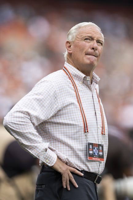 NFL: New York Jets at Cleveland Browns - Sep 18, 2022; Cleveland, Ohio, USA; Cleveland Browns managing and principal partner Jimmy Haslam watches the final minutes of the game against the New York Jets at FirstEnergy Stadium. Mandatory Credit: Scott Galvin-USA TODAY Sports